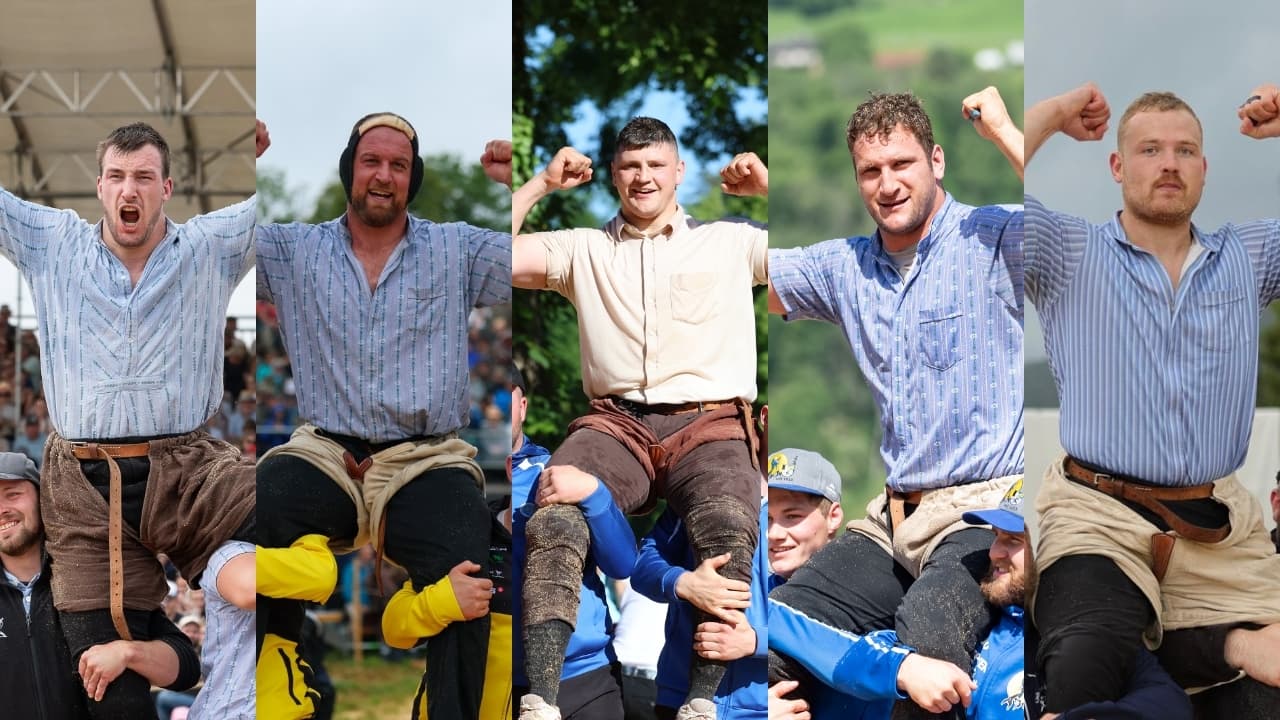 Die fünf Schwinger der Woche im Monat Mai (v.l.n.r.): Damian Ott, Matthias Aeschbacher, Nick Alpiger, Armon Orlik und Romain Collaud.